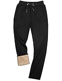 Yeokou Mens Winter Warm Sherpa Lined Active Thermal Jogger Fleece Sweatpants Pant (Medium, Style12Black-Straight Leg)