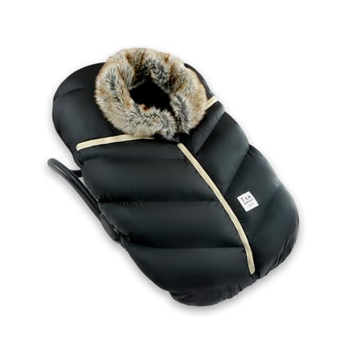 Image of 7AM Enfant Car Seat Covers - Cocoon Baby Cover for Boys & Girls, Rain & Snow Repellent, Breathable Windproof, Center Zipper, Universal Fit for Infant Car Seat (0-12M) (Black Faux Fur)