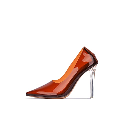 Image of Women's Pointed Toe Heels - Transparent Upper, 3.75 inch Lucite Heel & Genuine Leather Insole, Classy Pointy Pumps (Glass Doll.A)