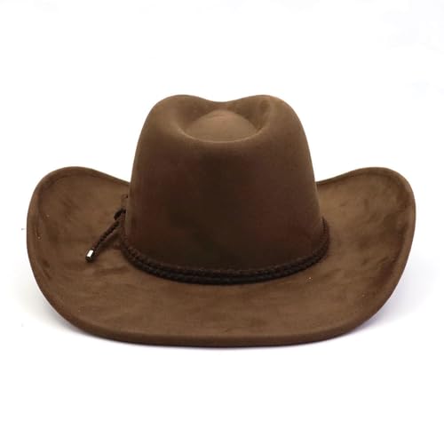 Image of Western Cowboy Hat for Women Men Wide Brim Cowboy Hat for Women with Woven Buckle Belt Suede Classic Fedora Hats