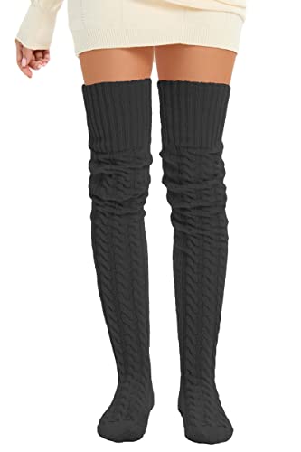 SherryDC Women's Cable Knit Thigh High Socks Leg Warmers Extra Long Over Knee High Boot Stockings