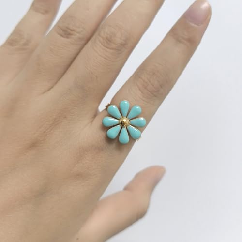 Enamel Daisy Flower Statement Ring for Women Stainless Steel Cute Expandable Adjustable Sunflower Floral Open Finger Rings Wedding Engagement Promise Bands Fashion Birthday Jewelry Gifts Mother's Day2