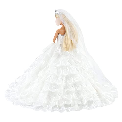Barwa Wedding Dress Princess Evening Party White Dress Gown With Veil For 11.5 Inch Dolls #TOP3
