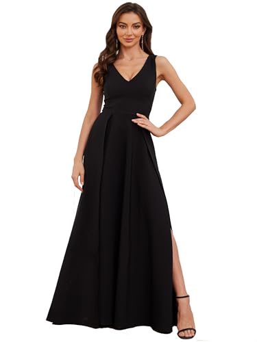 Women's Formal Dress V Neck Sleeveless Winter Wedding Guest Split Cocktail Party Prom Long Dresses