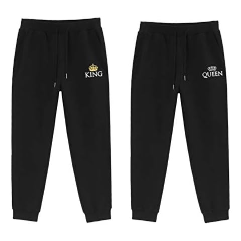 Couple Sweatpants for Him and Her Cotton King Queen Pants Bottoms Casual Jogging Training Fitness Gym One Piece Cover