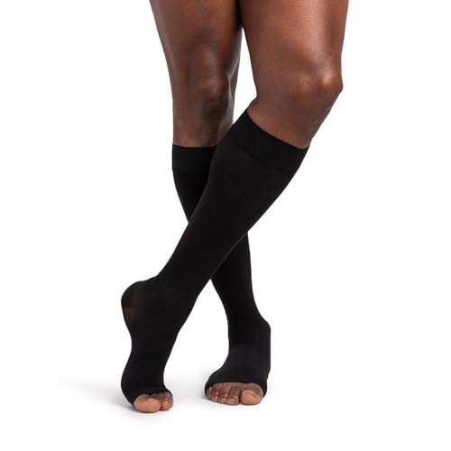 Image of Sigvaris Dynaven 972 20-30 Open Toe Knee High Compression Stockings w /Grip Top Light Beige LS