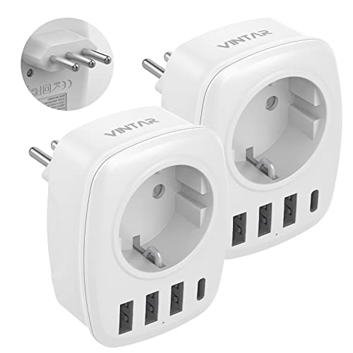VINTAR 1PC Adapter Italien Steckdose 5 in1 Reiseadapter Italien mit 3 USB Anschlüssen und 1 USB C Anschluss passend für Reiseadapter in Italien Malediven Chile Uruguay weiß TYPL