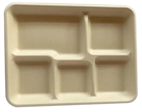 HeartTrend 使い捨て食器、50枚、環境に優しい、取り外し可能、5つの仕切りプレート、店内用 、防臭食器、浅型、生分解性、環境に優しい、耐久性のある使い捨てサトウキビ紙皿 (B(50枚))