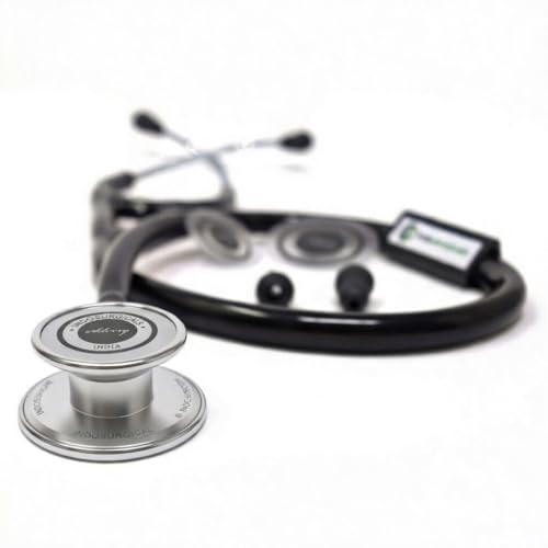 Image of IS IndoSurgicals Silvery III Stethoscope for Doctors & Medical Students, Lightweight Dual Head Acoustic Stethoscope for Adult & Pediatric (Black)