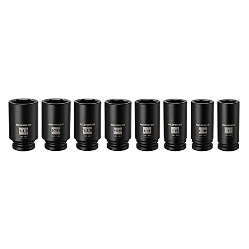 Image of MIXPOWER 3 /4-Inch Drive Deep Impact Socket Set, Inch, Cr-Mo, 6-Point, 1-Inch - 1-1 /2-Inch, 8-Piece 3 /4 inch Dr. Deep Spindle Axle Nut Impact Socket Set