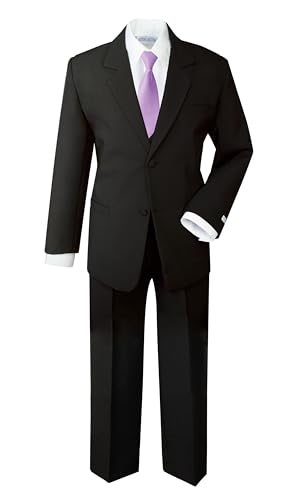 black dress shirt with purple tie Spring Notion Boys' Formal Suit Set 12M (Medium) Suit Lilac Web Collection: New In Maternity Color:Black Polka Dot Black long sleeve Wrap woven silk tie to