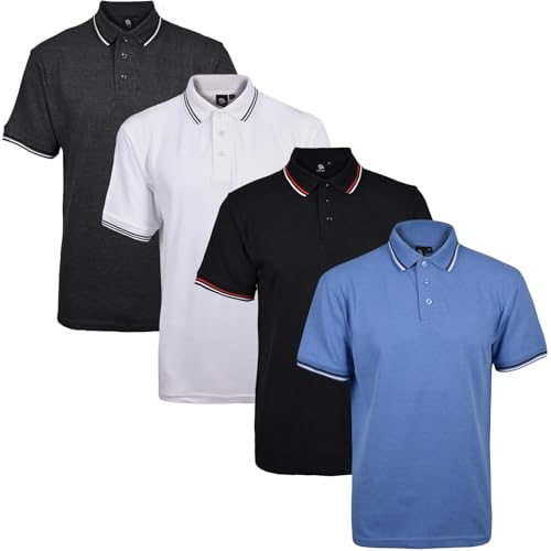 True Face Mens Tshirts Polos Pique Tipping Pocket Collar Buttoned Regular Fit Top Tip Set 2-4 Pack L