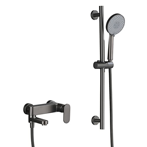 ASerZenith Grifos De Ducha, Grifos De Bañera De Latón Gris Montados En La Pared, Mezclador Monomando De Agua Fría Y Caliente con Grifos De Bañera Y Ducha De Mano con Barra(AF)