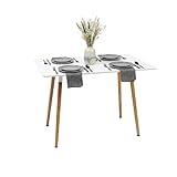 Relaxdays Esstisch, eckig, HxBxT: 75 x 110 x 70 cm, MDF & Bambus, 4 Personen, skandinavischer Esszimmertisch, weiß/Natur