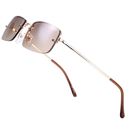 The Fresh Minimalist Small Rectangular Sunglasses Clear Eyewear Spring Hinge - Gift Box Package (201-Gold, Gradient Brown, 51)