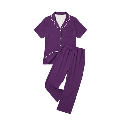 Pyjama doux et confortable femme ensemble boutonné à manches courtes