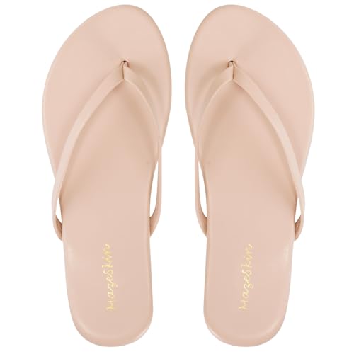 Image of mazeskin Women's Memory Foam Comfortable Flat Thong Sandals Dressy Summer Beach Leather Slide Flip Flops