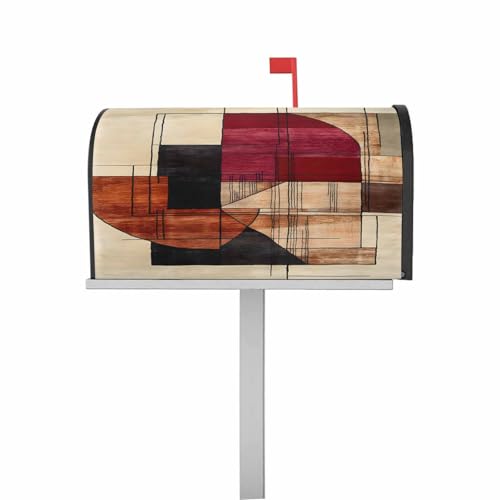Mailbox Cover Magnetic for Standard Size Mailboxes Red Brown Beige Geometric Painting Mailbox Wrap Abstract Art Outdoor Decorative Mailbox Cover for Garden Yard 18x21in