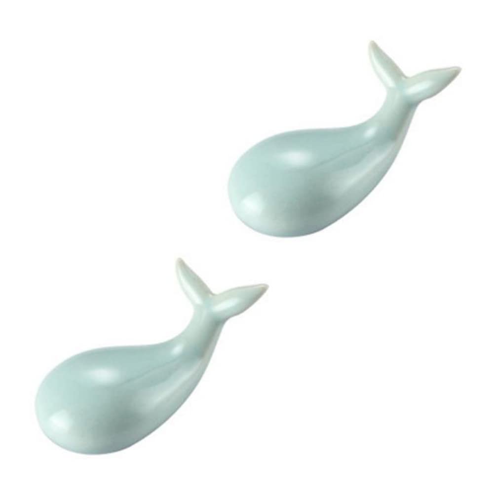 MRKU Repose-Baguettes, Support pour Baguettes de Restaurant, 2 pièces, cuillère en céramique Baleine, Dauphin Mignon, Fourchette Poisson à Grosse tête, Coussin en Porcelaine, Animaux Marins