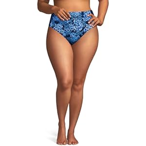 Lands' End Women's Seamed High Waisted Bikini Bottoms 2 Deep Sea Navy Mosaic Floral