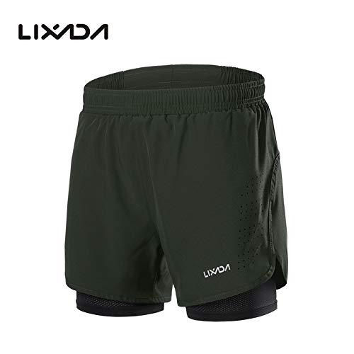 pedkit Calções de corrida 2 em 1 masculino de secagem rápida e respirável treino ativo calções de ci