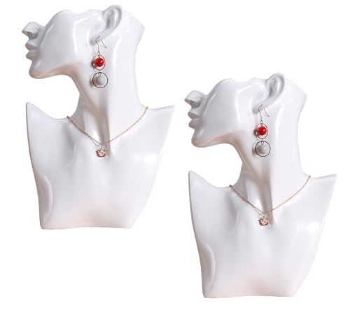 Lot de 2 bustes à bijoux blancs | Buste de mannequin à bijoux | Présentoir à bijoux pour colliers, boucles d'oreilles | Mannequin de vitrine féminin tête / épaule pour présentation de bijoux |