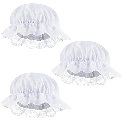ZJoey 3 Pcs White Mob Cap Costume Pioneer Bonnet Women's Colonial Bonnet Lace Frilly Grandma Night Hat Accessories(3 Pcs White) Cover