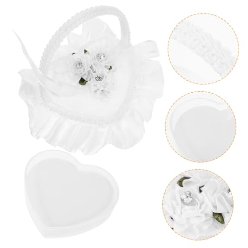 BRIGHTFUFU Elegant Lace Ring Pillow for Wedding Engagement Ring Holder Box Handle Wedding Decor