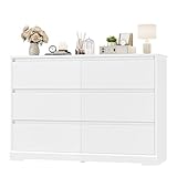 FOTOSOK White Dresser, 47.2' Tall White Dresser for Bedroom, Modern Wood Chest with Deep Drawers, Chest of Drawers for Living Room Nursery