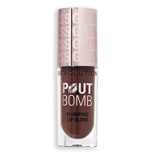 Image of Makeup Revolution Pout Bomb Plumping Gloss - Espresso Cool Nude | 3-in-1 Lip Plumper + Gloss + Treatment | With Hyaluronic Acid, Vitamin E & Peppermint | Glass-Like Shine, Non-Sticky Finish | 100% Vegan & Cruelty-Free | 4.6ml