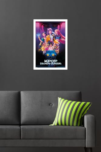 Image of Netflix KPop Demon Hunters (2025) - Group Wall Poster, 22.4L inch x 14.7W inch, White Framed Version