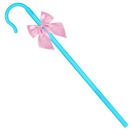 Shepherd Staff Blue Cane with Pink Bowtie Plastic Shepherd Hook Staff Stick Cane Costume Accessory Halloween Staff Cosplay