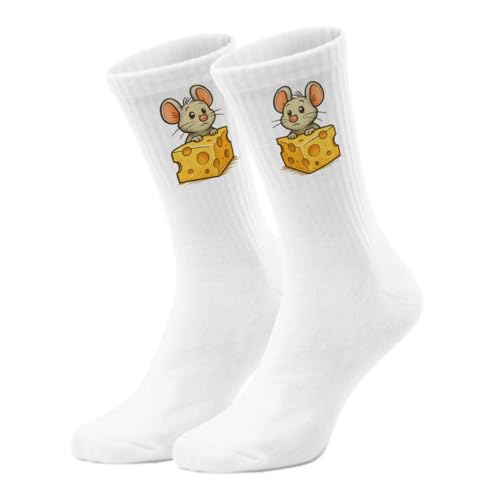 epicsocks Cheesy Love Maus mit Käse Socken in 37-41 im Paar Lustige Strümpfe für echte Käseliebhaber