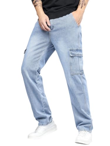 Oanviso Vaqueros para Hombre Pantalones Cargo Vintage Denim Rectos Streetwear A Azul Claro 3XL