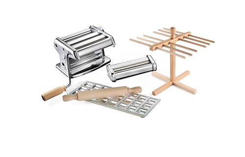 Imperia Titania La tua Pasta. Set regalo. Macchina per la pasta con accessori. 100% Made in Italy. Kit composto da macchina pasta fresca, stampo ravioli, tagliapasta, stendipasta e mattarello.
