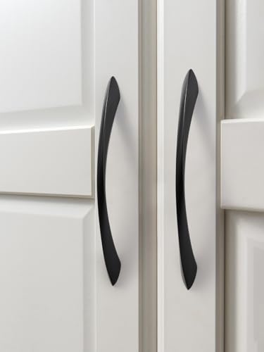 Image of Black Cabinet Pulls 7.56 Inch 5 Pack Arch Twisted Matte Black Handles Drawer Kitchen Cupboard Bathroom Dresser Cabinet Hardware Zinc Alloy
