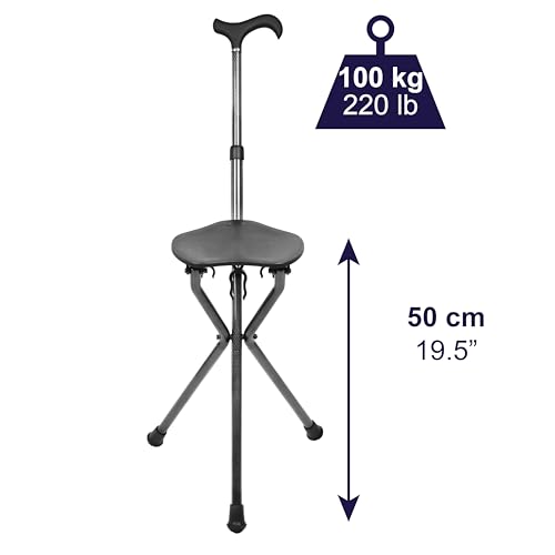 Image of KMINA Cane with Seat Folding Lightweight, Carbon Fiber, Adjustable, Black