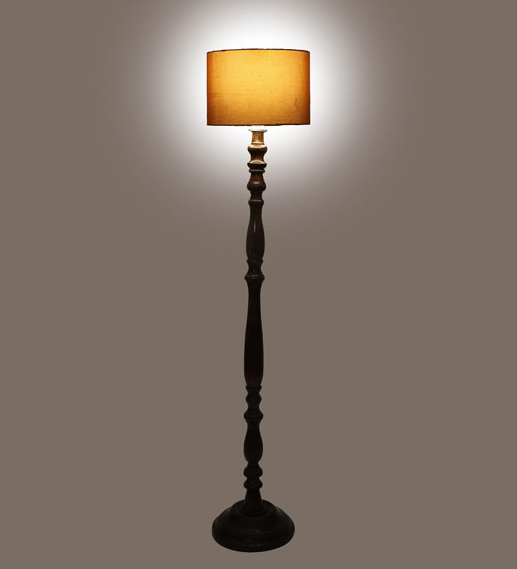 Image of tu casa Mango Wooden Floor Lamps with Classic Choco Shade for Home Decor, Bedrooms Corner, Living Room, Gifting, Diwali Decoration, Hall, Office, Study Room (Height: - 56 inch) - Bulb not Included