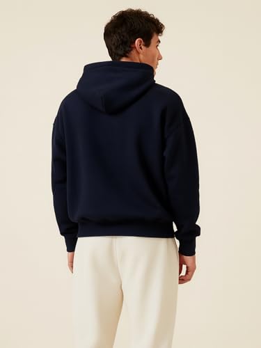 Image of Men's Heavyweight Hoodie | 450 GSM Premium Cotton Blend | Relaxed Fit Drop Shoulder | Kangaroo Pocket | Black Off White Blue | S-XXL