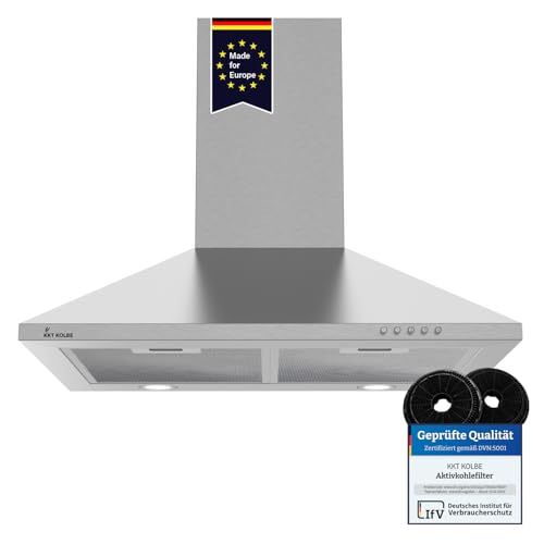 KKT KOLBE Dunstabzugshaube 60 cm Wandhaube | Edelstahl | Leise | Umluft Abluft | Pyramide | Druckknopf | Leistungsstark | LED-Beleuchtung | Abzugshaube inkl. Kohlefilter | PLUS 450
