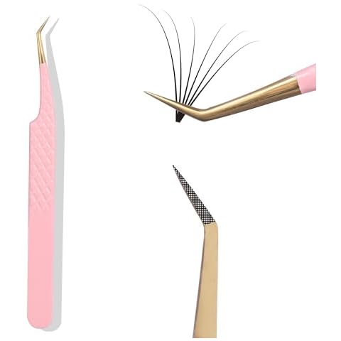 Camillash 45 Degree Fiber Tip Lash Tweezers For Eyelash Extension Pink Tweezers Professional Artist Tech Kit Tools(45 Degree) Cover