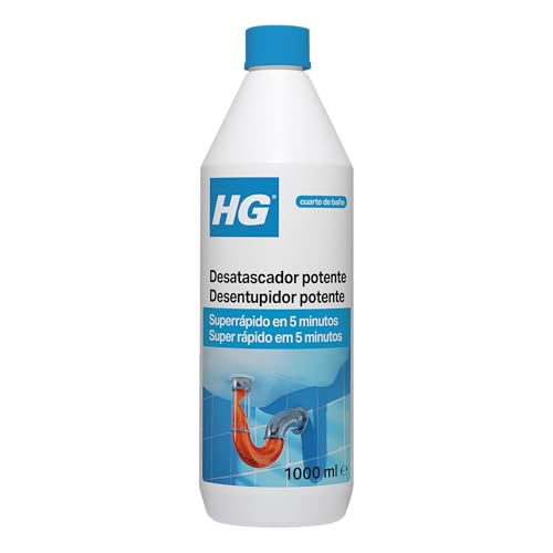 HG Desatascador de Cañerías y Tapones, Elimina Eficazmente los Atascos de Cañerías y Limpia los Desagües Rápidamente, Fregaderos, Platos y Sifones de Ducha Bloqueados (1 Litro), Packaging May Vary