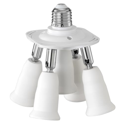 SIXZOONM 5 in 1 Light Socket Splitter Adapter E26 E27 Standard Base LED Bulbs Converter 360 Degrees Adjustable 180 Degree Bending 5 Way Light Bulbs Socket Holder