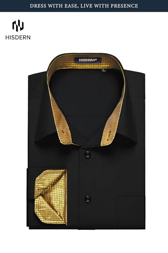 Image of HISDERN Mens Business Dress Shirts Long Sleeve Casual Button Down Shirt Formal Inner Collar Contrast Shirt for Men Wedding