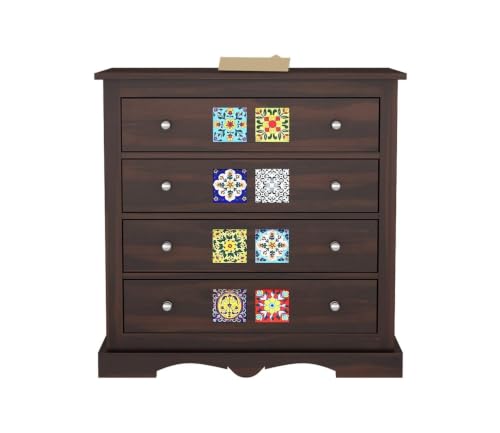 Image of Wooden Chest of Drawers for Living Room with 4 Drawer - Solid Wood Chest of Drawers Wooden Drawer Cabinet Chest of Drawer for Bedroom Storage Cabinet (James, Walnut Finish)