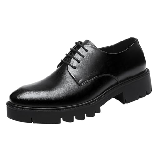 Men's Lace Up Height Increasing Low Cut Leather Dress Shoes Thick Sole Business Formal Wedding Groom Suit Footwear