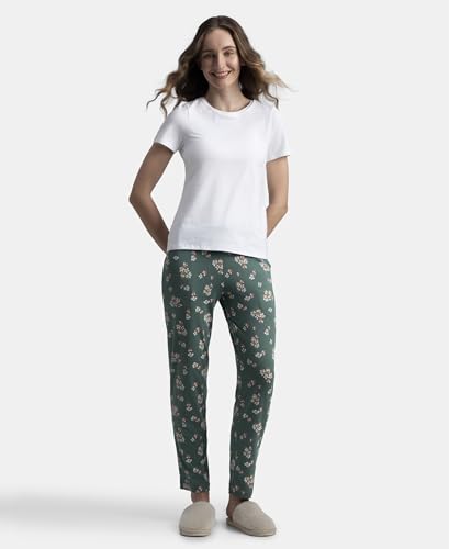 Image of Jockey RX09 Women's Micro Modal Cotton Relaxed Fit Printed Pyjama with Side Pockets Sage Brush Green M