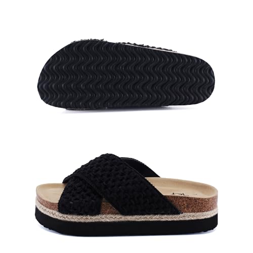 Image of PepStep Slide Sandals for Women with Soft Cork Footbed and Strap, Ladies Fashion Platform Slide Sandals Comfortable Slip On Style