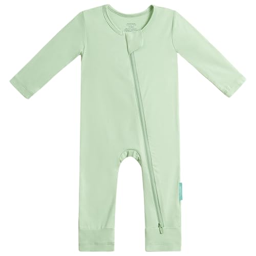 PurComfy Baby Long Sleeve Romper Jumpsuit, Premium Soft Rayon One Piece Pajamas Boy Girl 2-Way Zipper Coverall Sleeper Preemie Sage