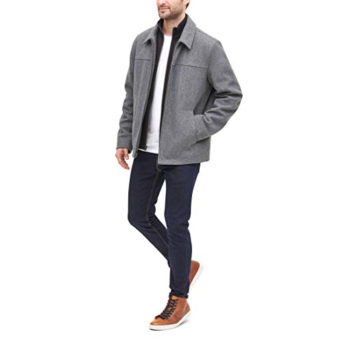 Dockers Men's Wool Blend Open Bottom Jacket With Quilted, Light Grey/Softshell Bib, Large #TOP6